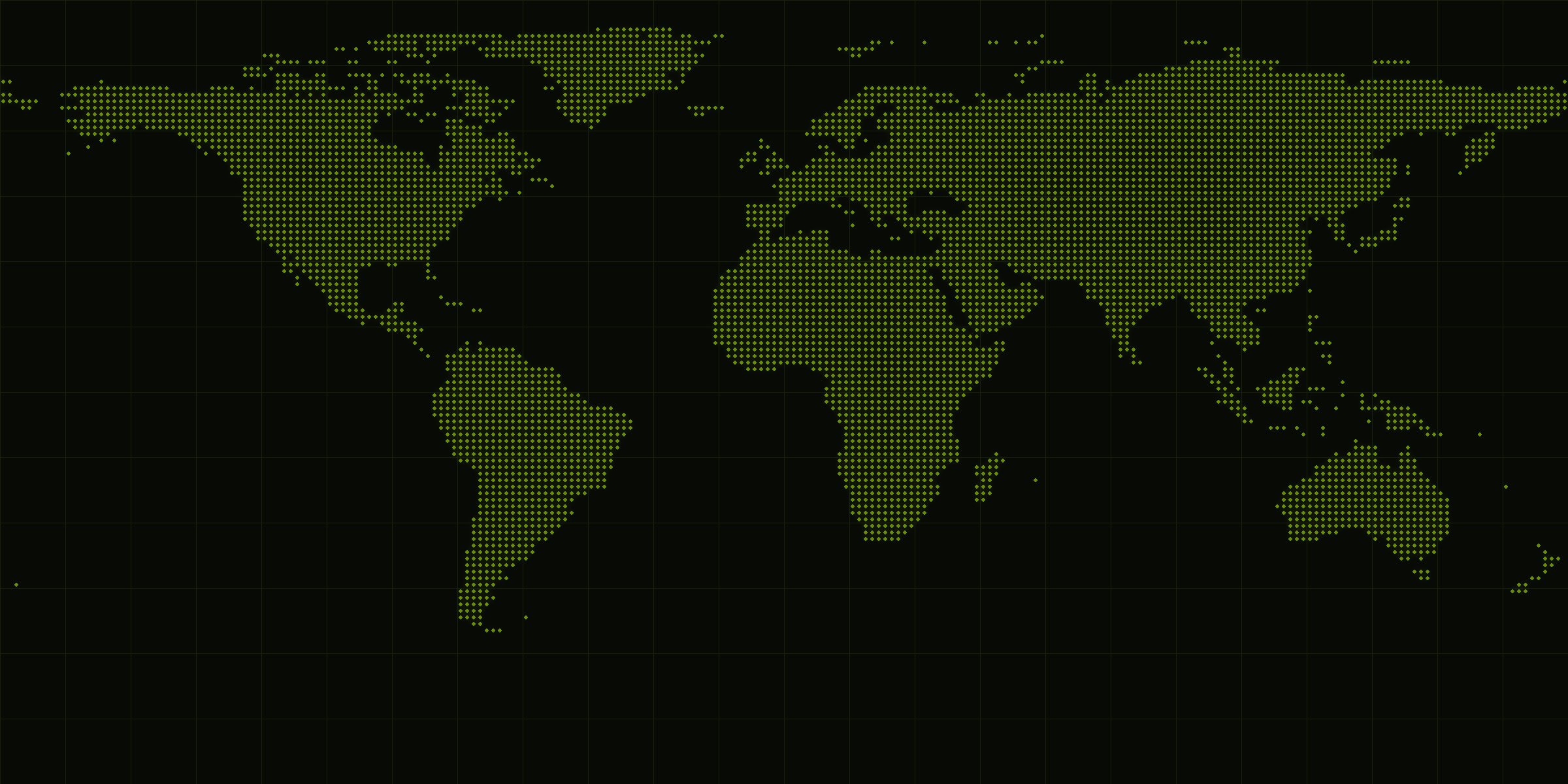 Flat dot-matrix chart of the world in My Lunch Break green